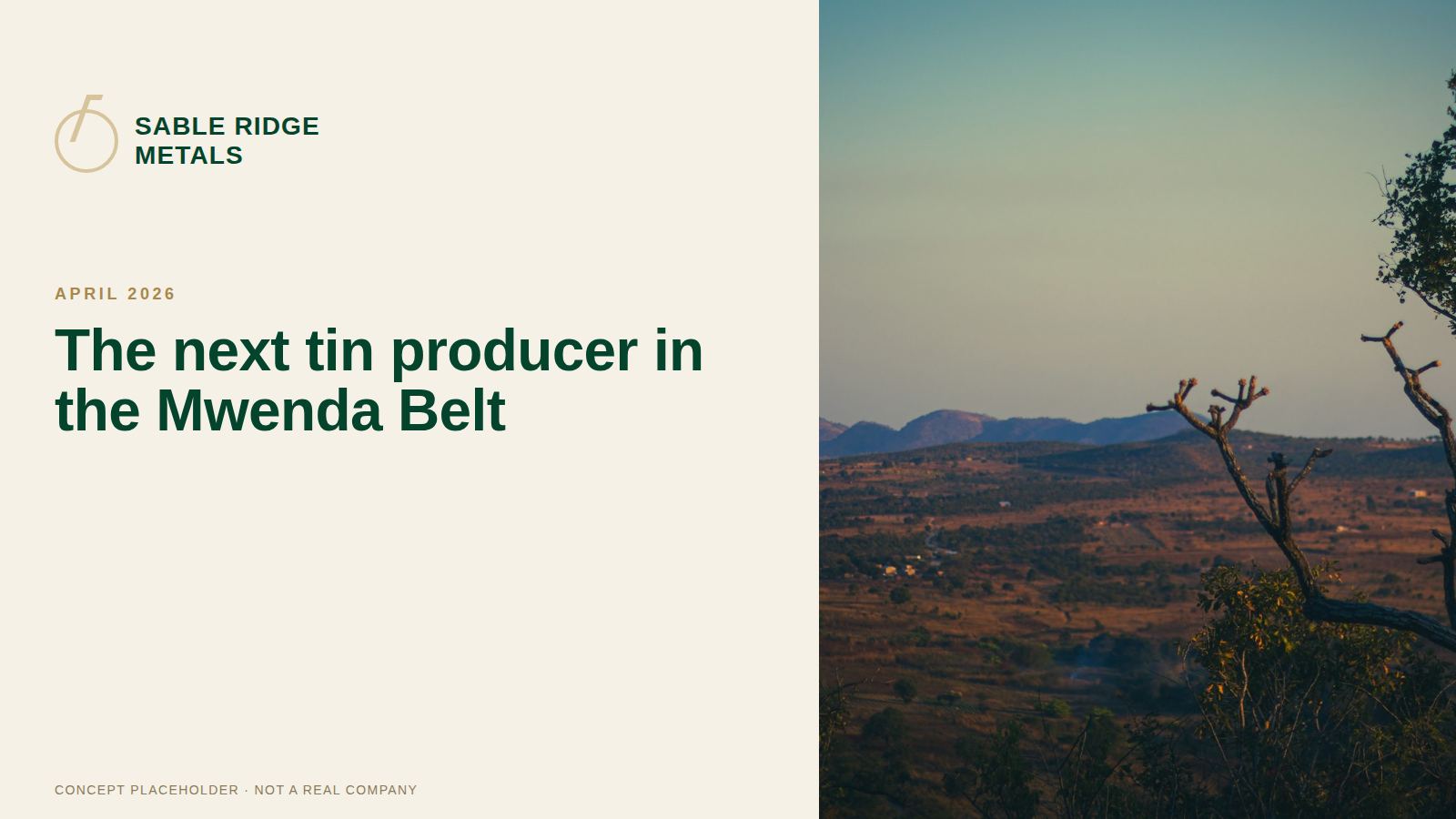 Sable Ridge Metals — The next tin producer in the Mwenda Belt. Cover slide.
